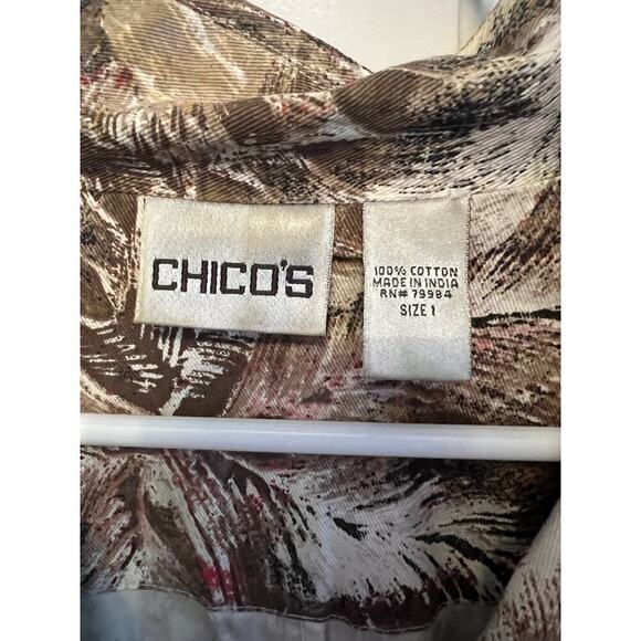 Chico's Feather Print Animal Jacket 4 Pocket Utility Cargo Brown Red Women's 1 S - Picture 5 of 10